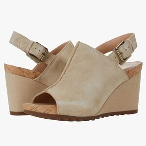 Clarks Flex Stitch Women's Leather Slingback Cork Wedge Sandals